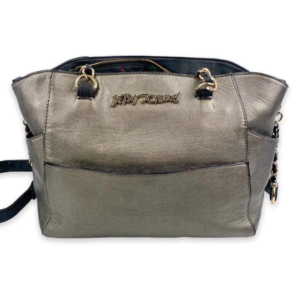 Betsey Johnson Sliver Handbag PU Leather Shoulder Double Chain Straps